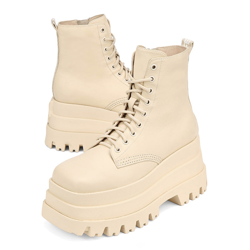 Thick Sole Muffin Cross-Lace Boots with Big Round Toe