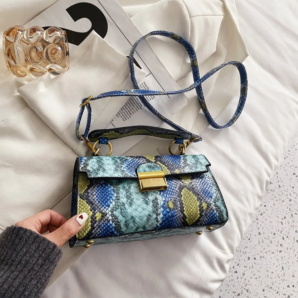 Playful PU Leather Snakeskin Print Crossbody Bag