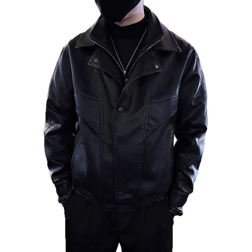 Faux Two-Piece Men's Leather Jacket Quality Cool Leather Coat