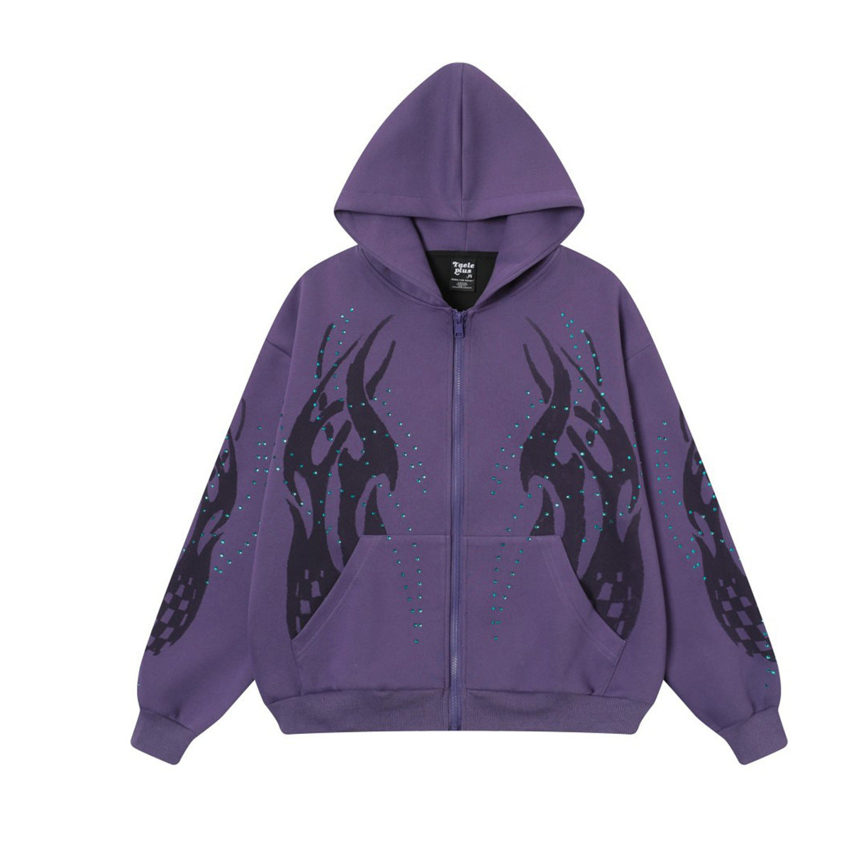 Flame Rhinestone Cardigan Zipper Hoodie