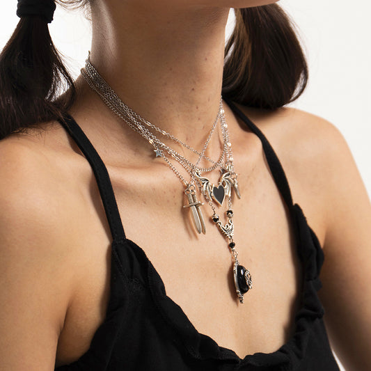 Harajuku Style Dark Trend Peach Heart Wings Necklace