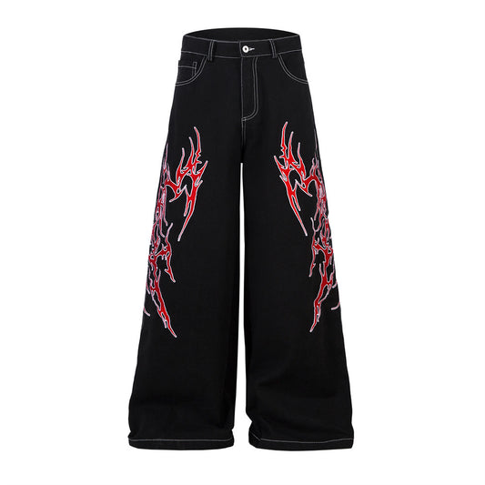 Sense Thorns Embroidery Wide Leg Denim Trousers