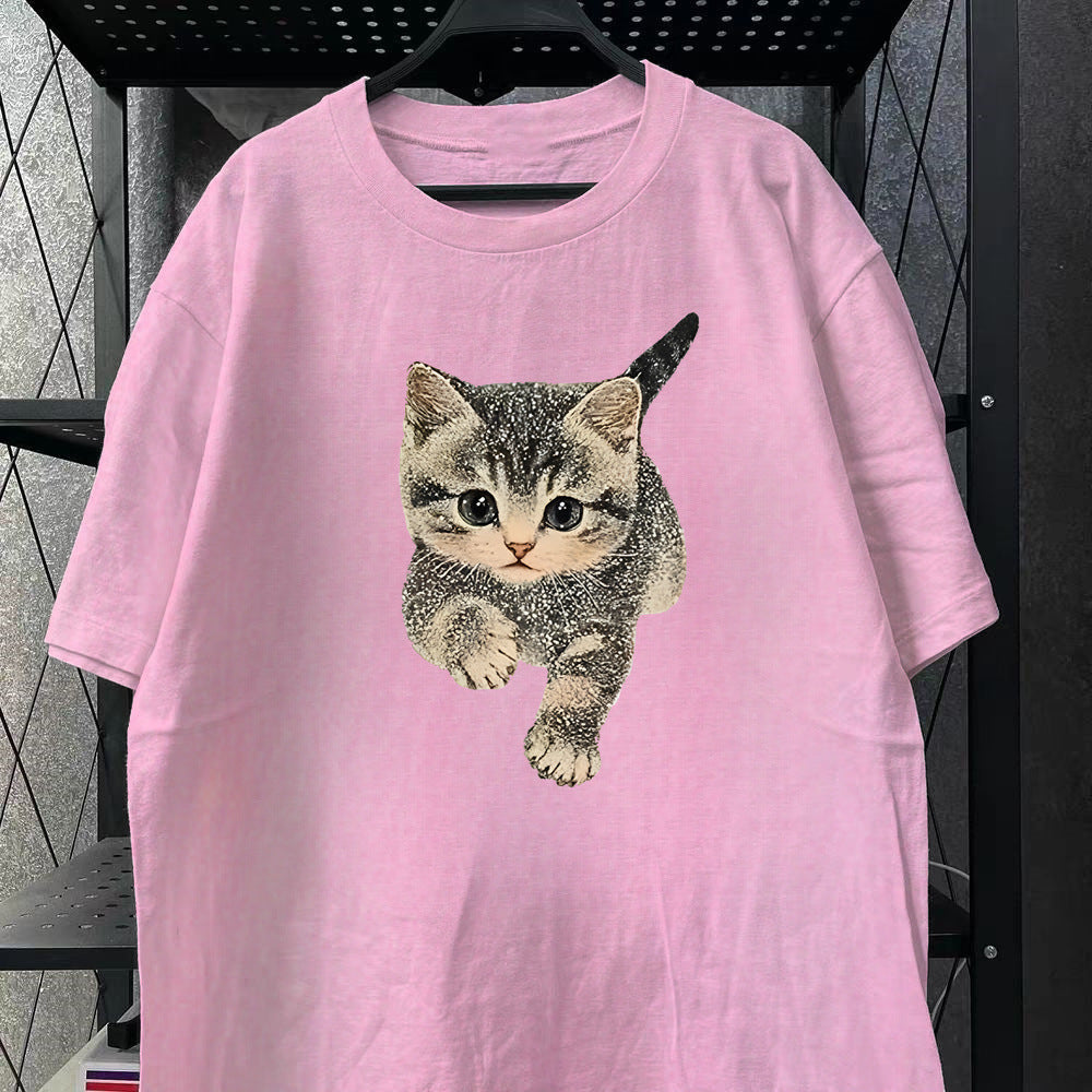 Cute Style Cotton Women's Short Sleeve Fashion  Style Top American  New Arrival