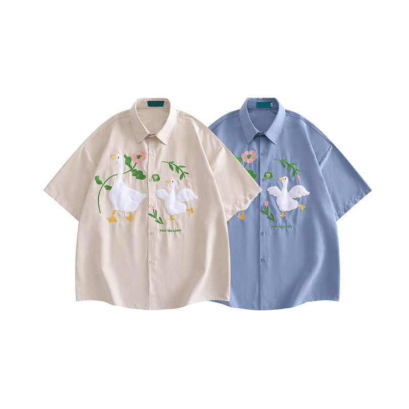 Loose Oversize Cute Duck Short Sleeve Shirt Casual Shirt Summer