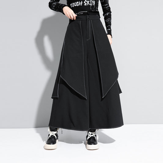 Women's Loose Wide Leg Casual Pants with Fake Two White Lines