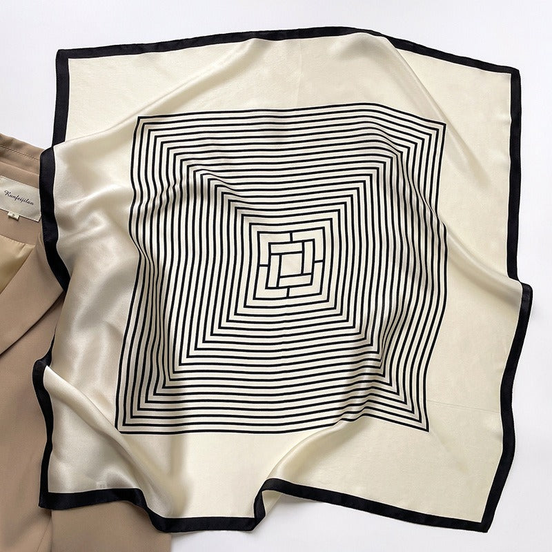Playful Striped Mulberry Silk Square Scarf for Women