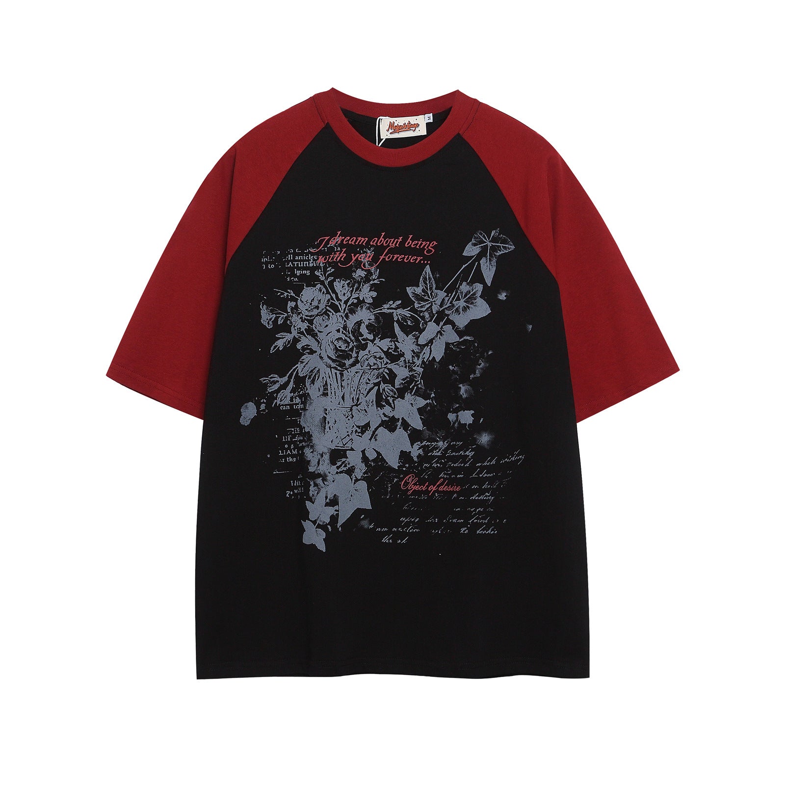 Colorblock Floral Letter Print T-Shirt