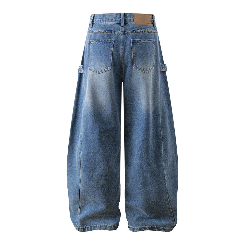 Harajuku Style Arc-Shaped Wide-Leg Denim Trousers