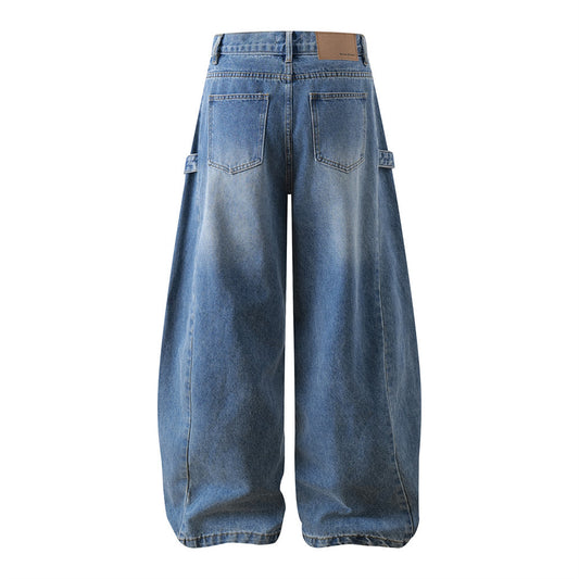 Harajuku Style Arc-Shaped Wide-Leg Denim Trousers