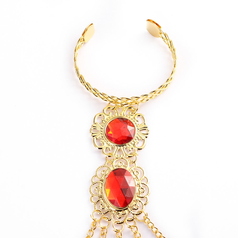 Harajuku Golden Finger Bracelet with Shining Red Crystal