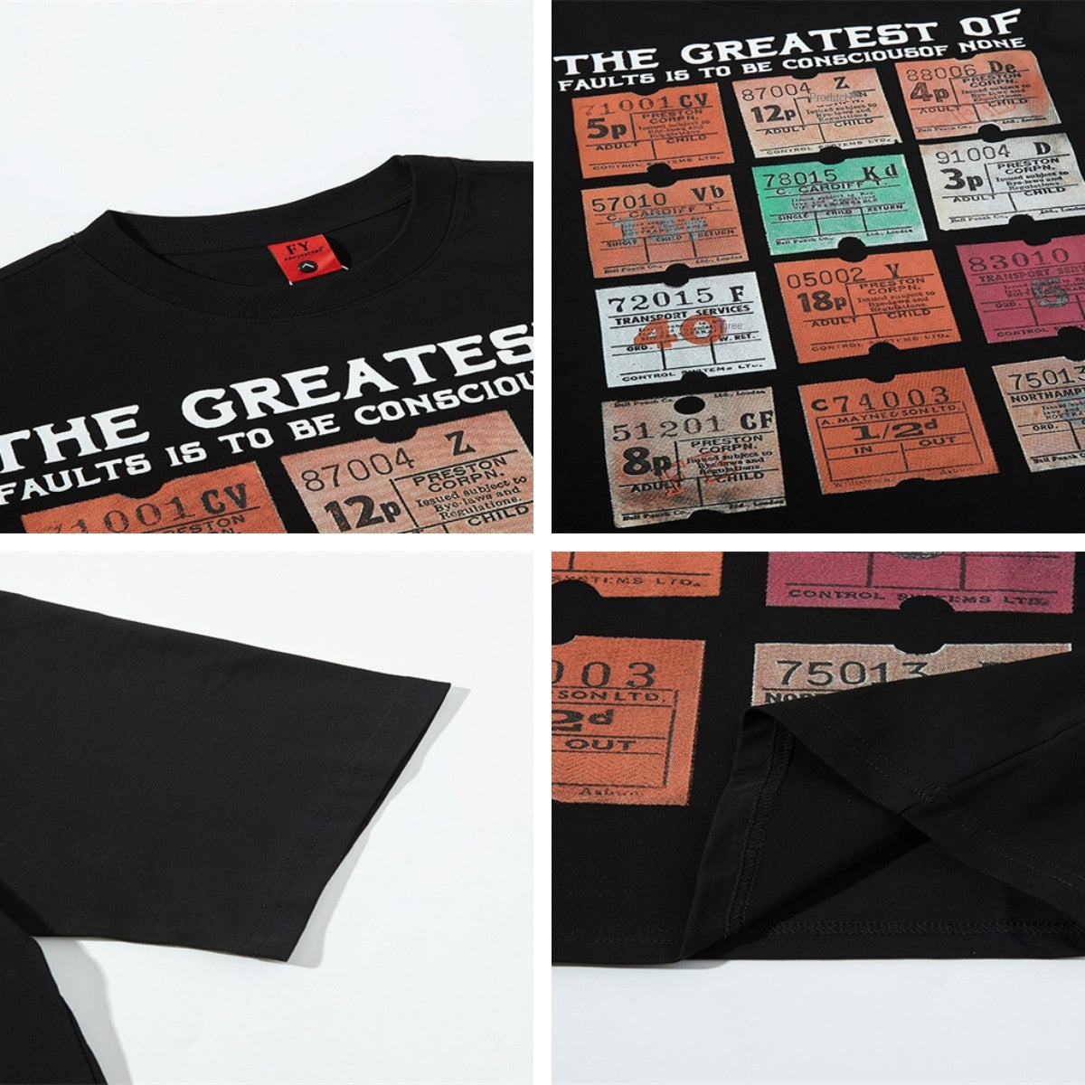 Harajuku Retro Multi-Square Letter Print T-Shirt for Men