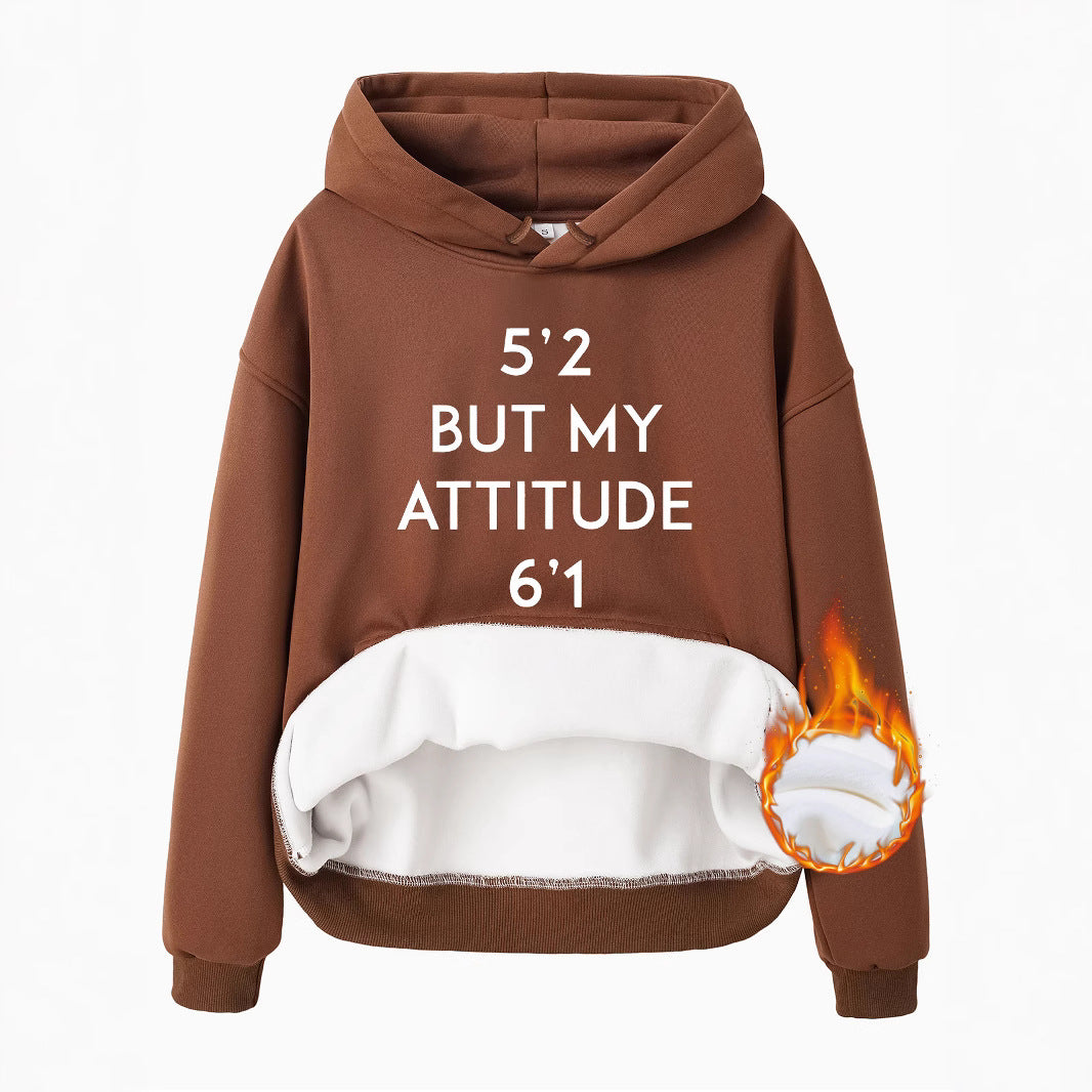 Pocket Hooded Long Sleeve Fleece Sweatshirt with Attitude Print