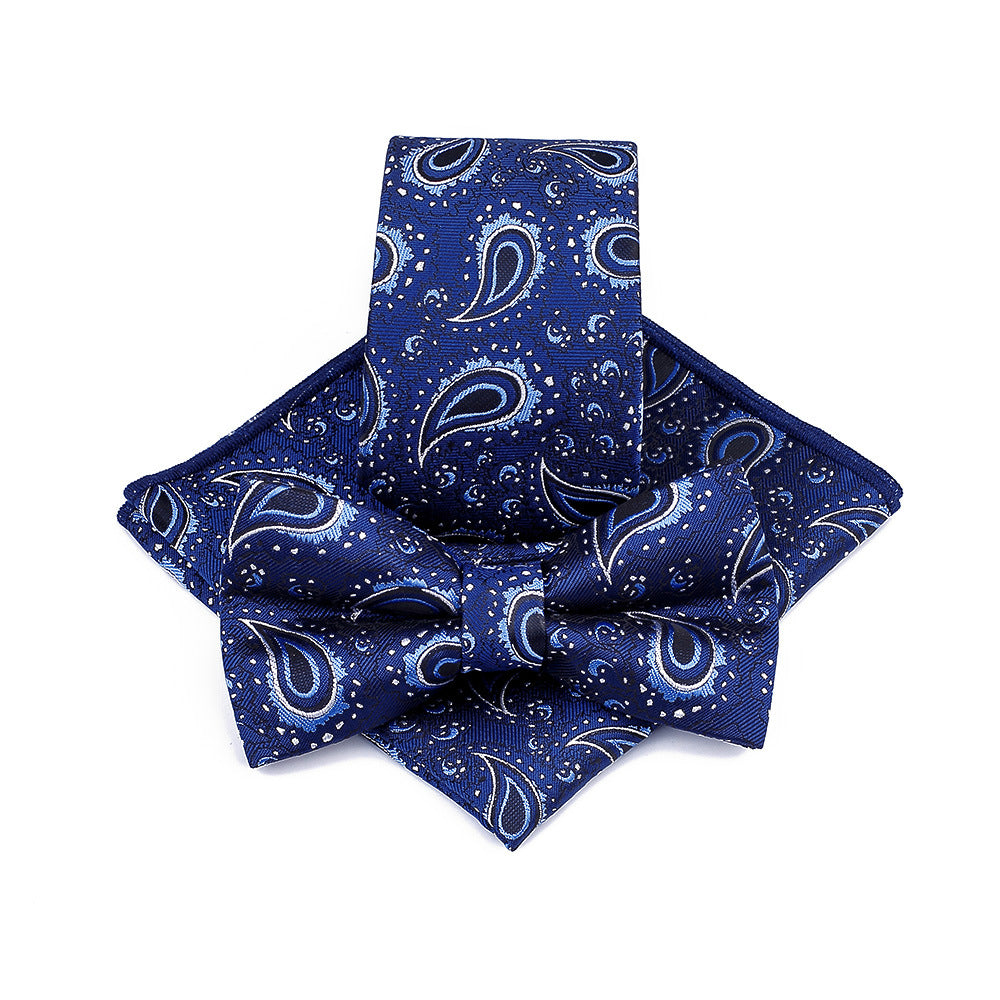 Polyester Tie Men's Jacquard Cashew Flower Floral Bow Tie Set