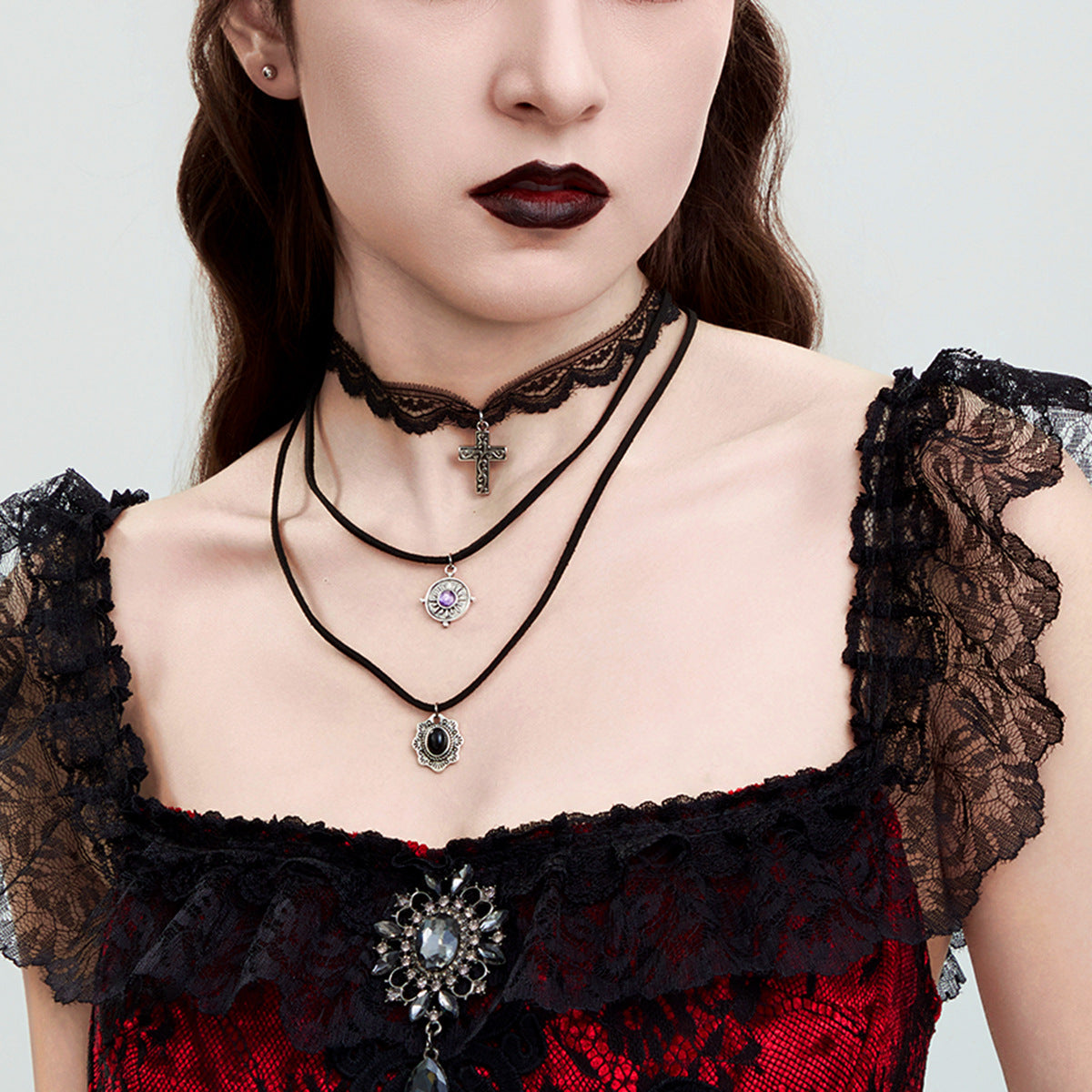 Harajuku Heart-Shaped Lace Necklace Set