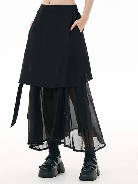 Harajuku Style High Elastic Waist Gray Ribbon Mesh Skirt