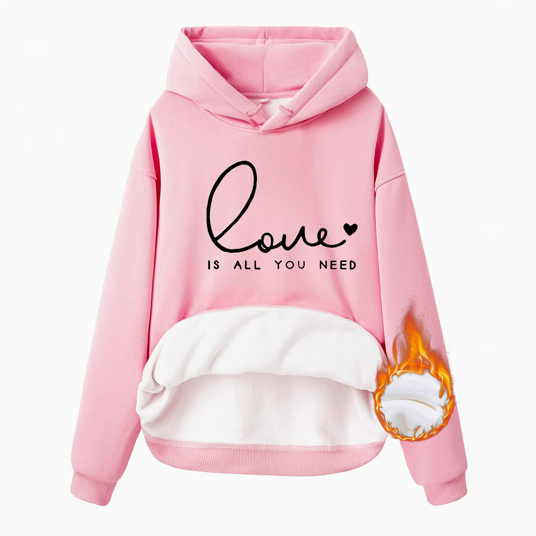 Hooded Long Sleeve Fleece Hoodie Top with IS ALL Print