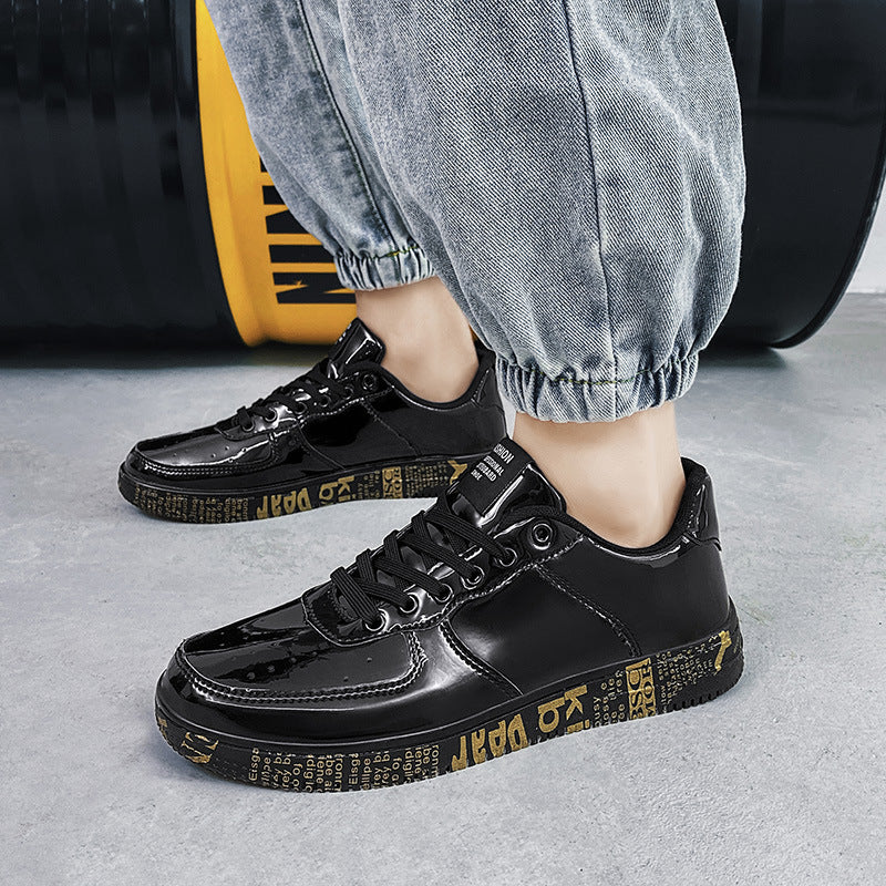 Men's Shiny Leather Panel Sneakers - Harajuku Style