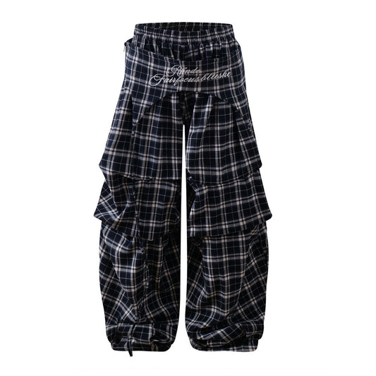 Harajuku-Inspired Plaid Tapered Long Pants for Men