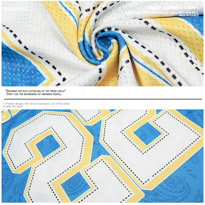 Football Street Retro V-Neck Jersey Men Loose Mesh Short Sleeve T-Shirt