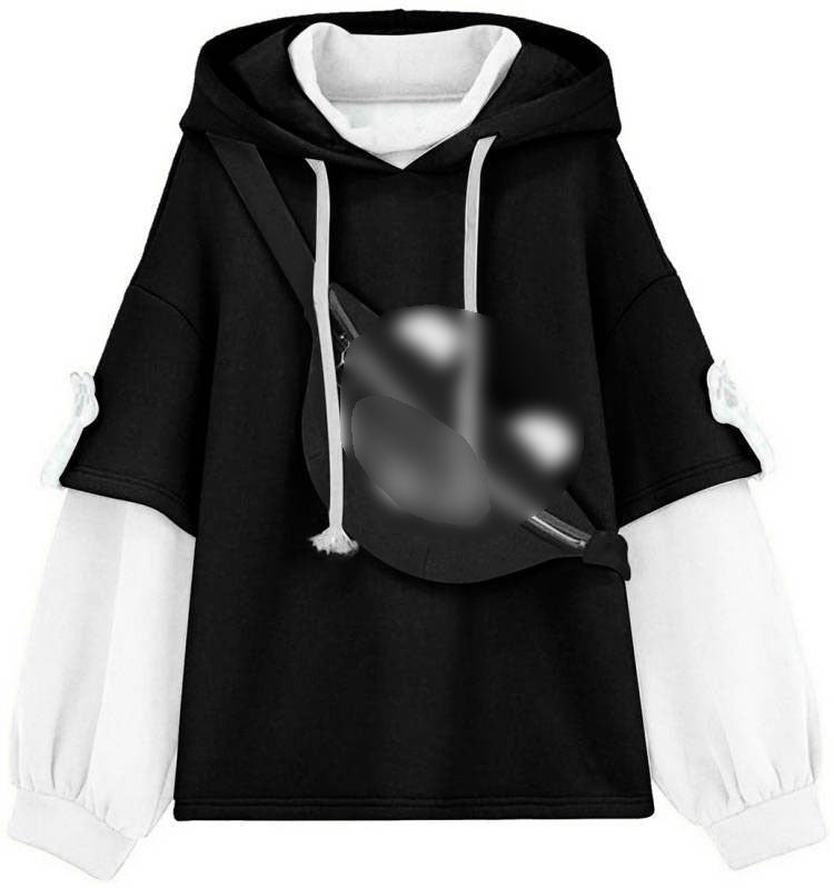 Cute Cartoon Hooded Sweatshirt for Couples with Patchwork Design