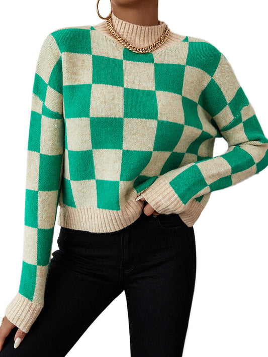Playful Multicolor Plaid Sweater for Women