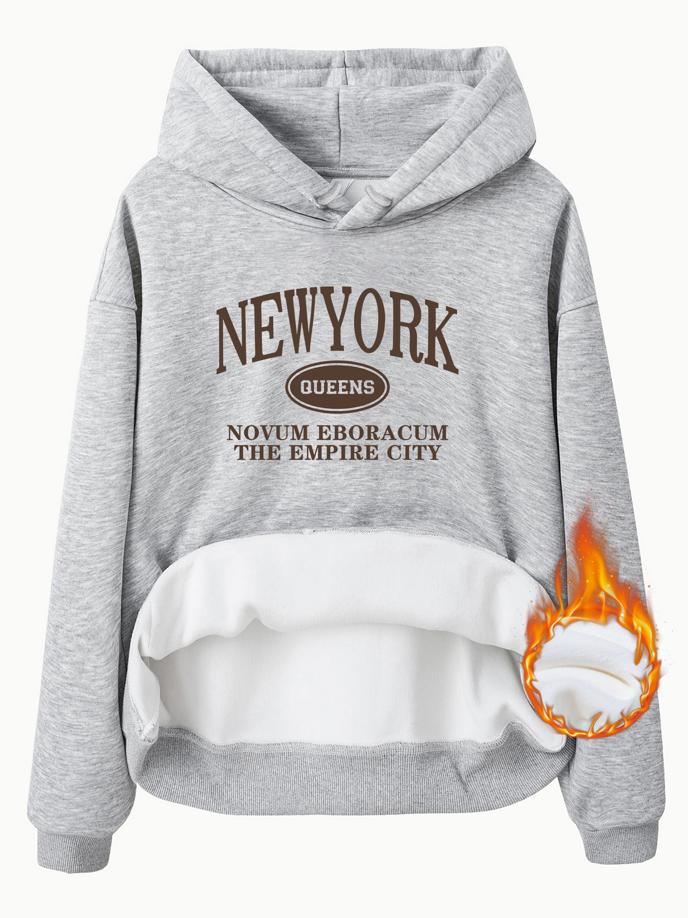Pocket Hooded Long Sleeve Fleece Sweatshirt Top with NEW YORK Print