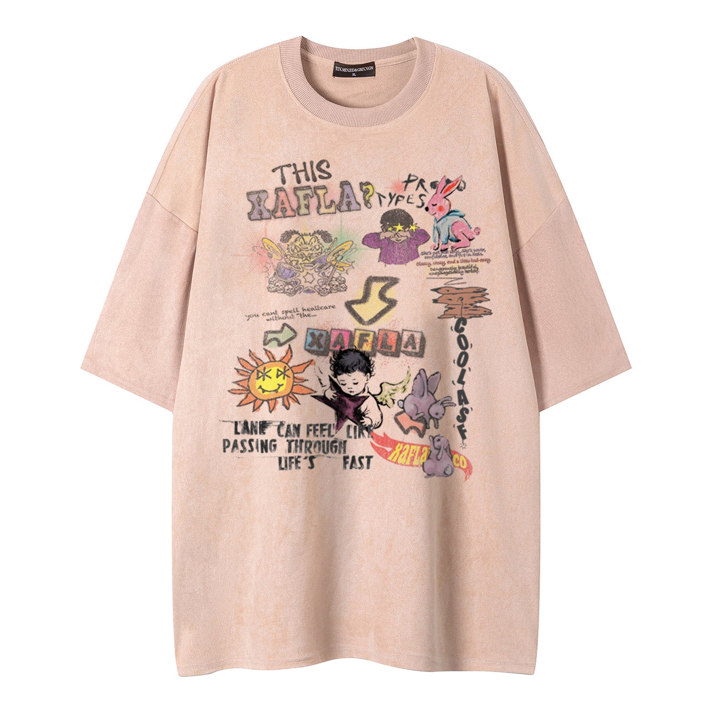 Cartoon Graffiti Printed Short-Sleeved Shirt — Harajuku Street Style Loose Fit