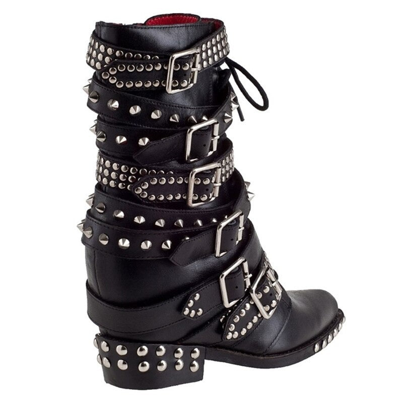 Harajuku Style Genuine Leather Ankle Boots with Belt Buckles
