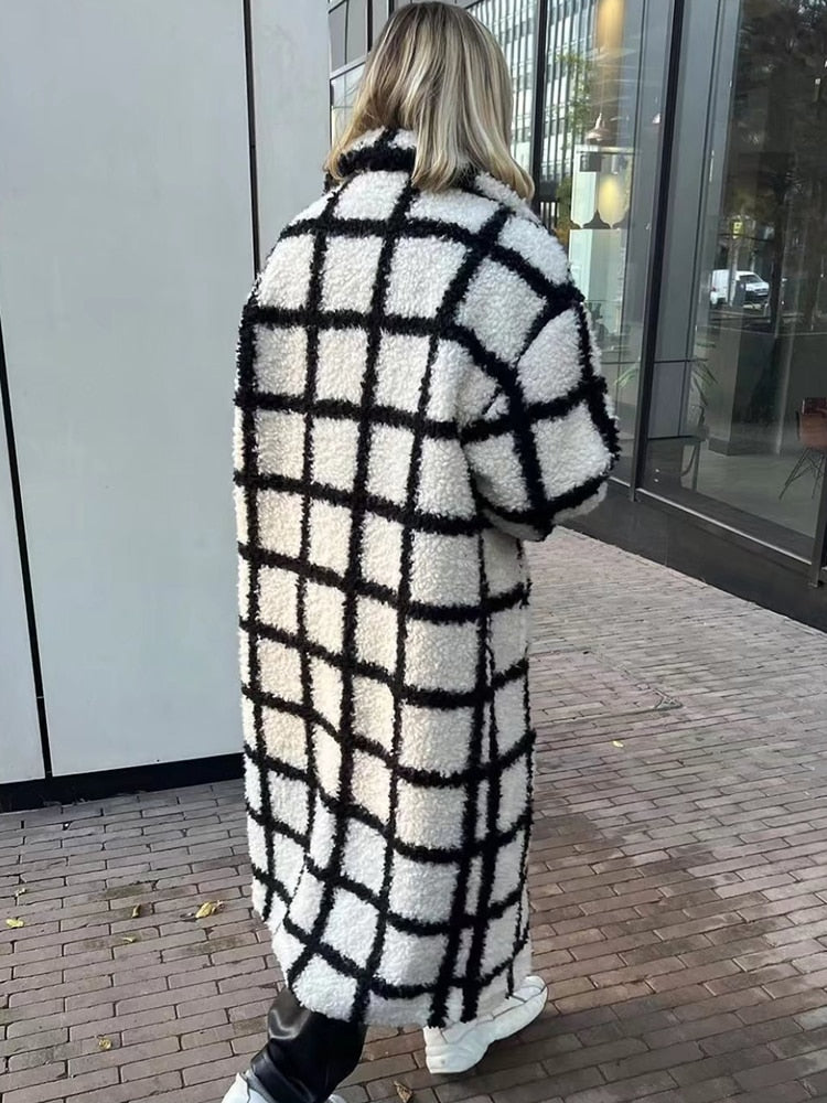Harajuku Style Women's Black and White Large Plaid Overcoat