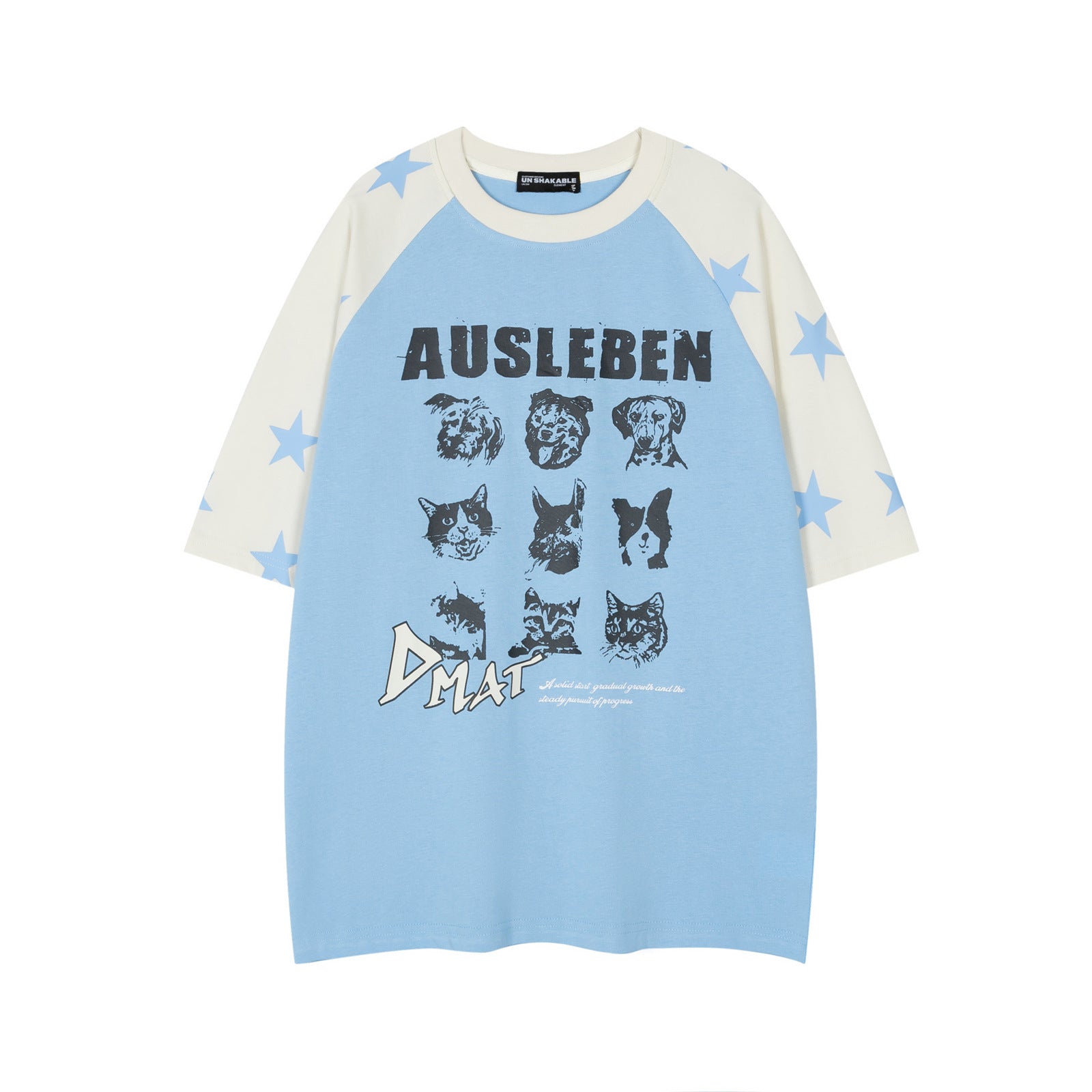 Retro Color-Block Dog Letter Print Raglan T-Shirt