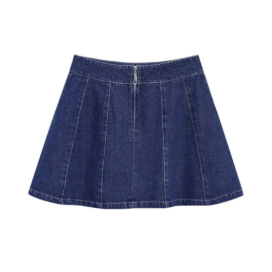 Harajuku Style Bright Thread Zipper Denim Skirt