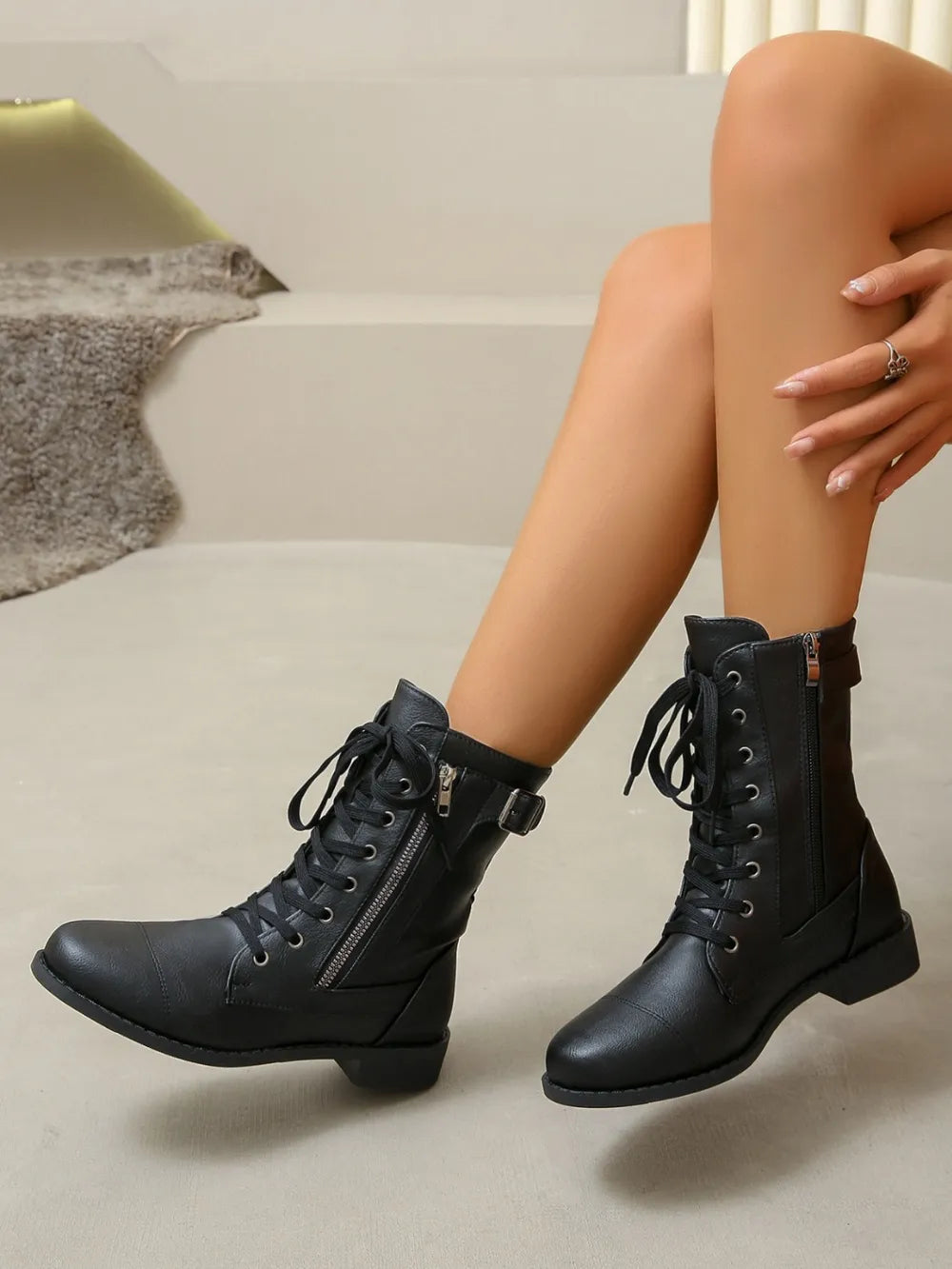 PU Leather Lace-Up Boots for Stylish Casual Wear