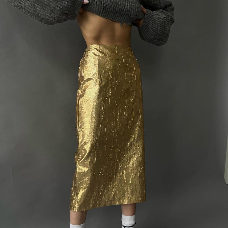 Trendy High-Waisted Pleated Skirt with Split Back