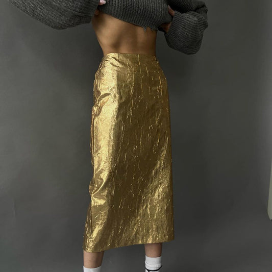 Trendy High-Waisted Pleated Skirt with Split Back