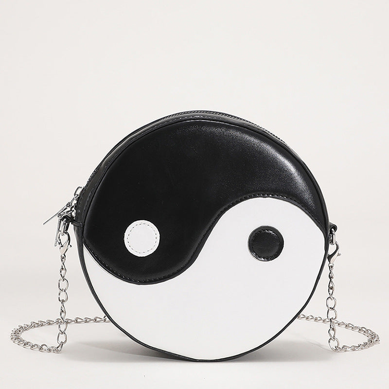 Black and White Yin Yang Round Bag - Casual PU Messenger