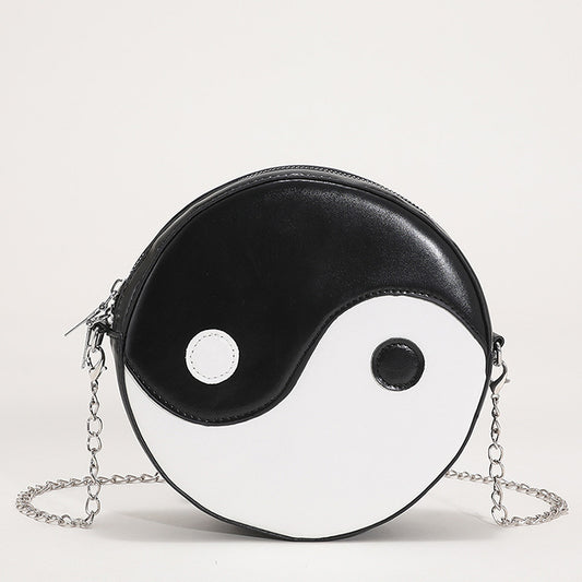 Black and White Yin Yang Round Bag - Casual PU Messenger