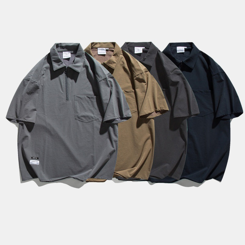 Harajuku Style Half Zip Collar Polo Shirt
