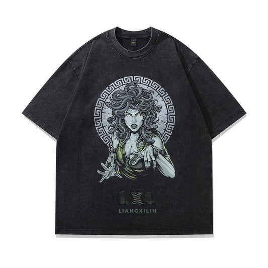 Playful Water-Washed Vintage Medusa T-Shirt