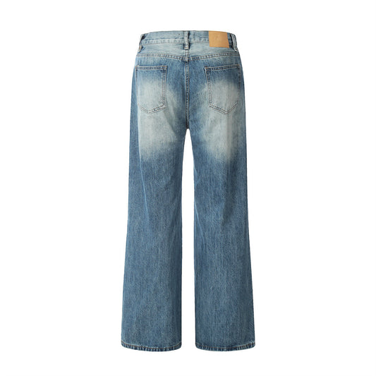 Color Block Denim Straight Leg Trousers for Men