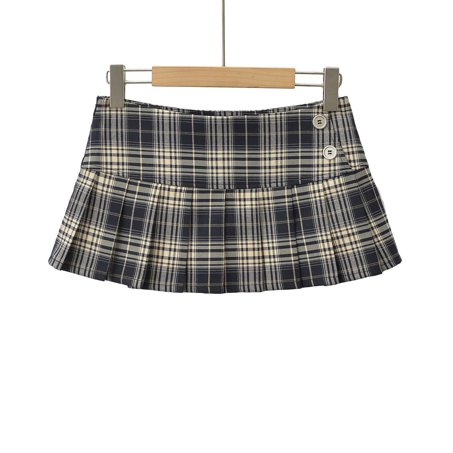 Plaid Low-Waisted Pleated Skirt