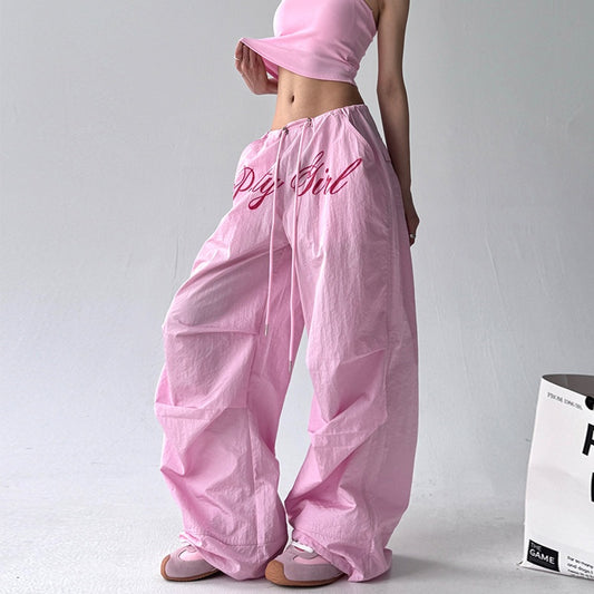 Harajuku Style Printed Pleated Paratrooper Wide Leg Pants