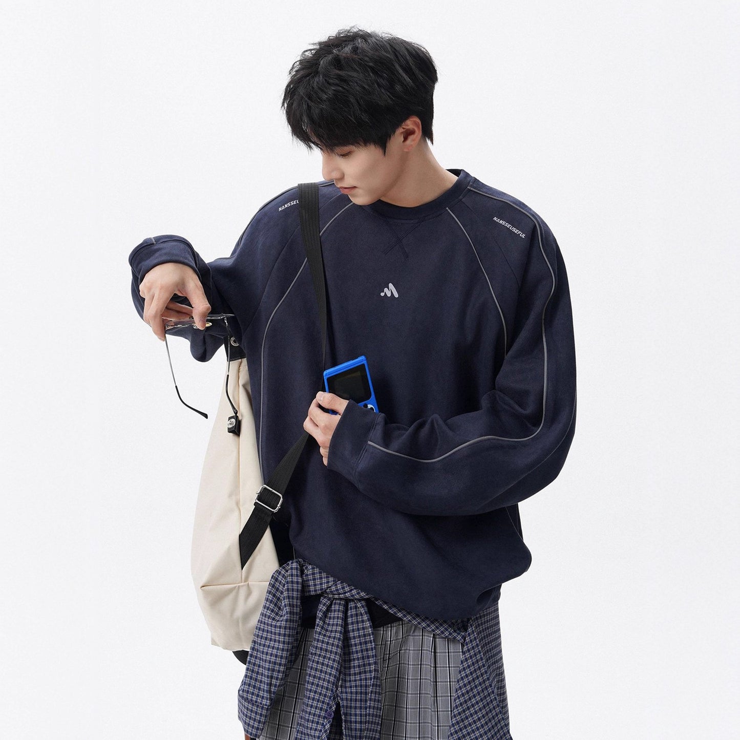 Heavyweight Suede Crewneck Sweatshirt Unisex Fashion Loose Casual Outerwear Top