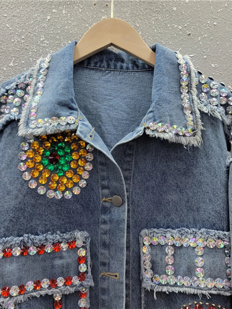 Spliced Diamonds Denim Jacket for Women - Harajuku Style