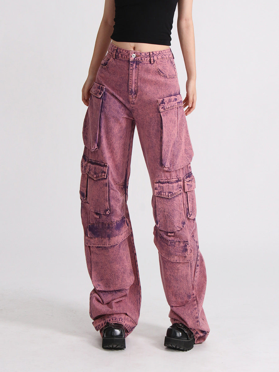Patchwork High Waist Wide Leg Trousers for Women