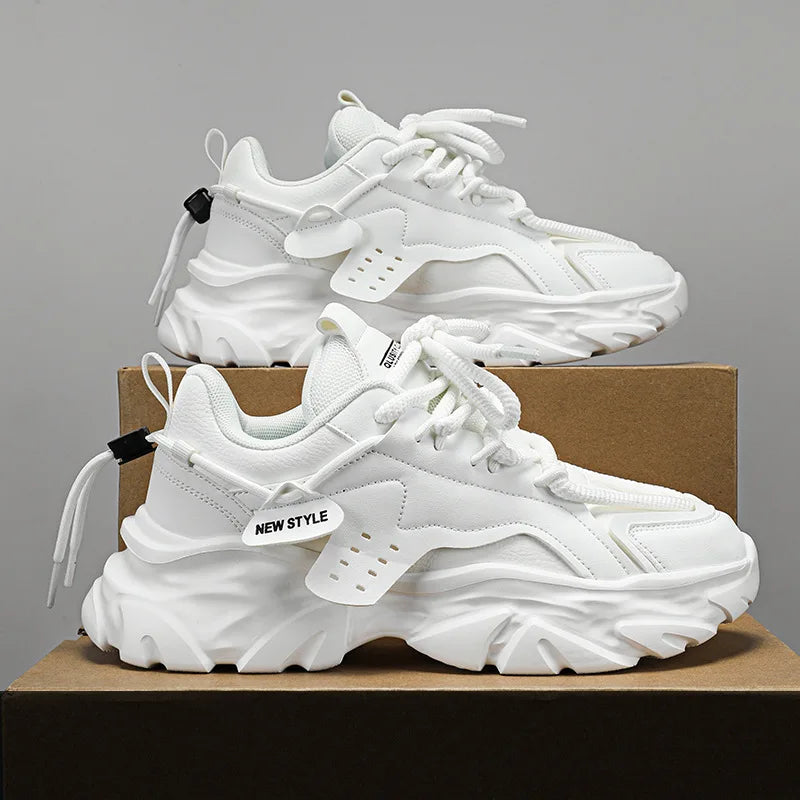 Harajuku Style Men's White Sneakers - Lightweight Casual Lace-up Shoes