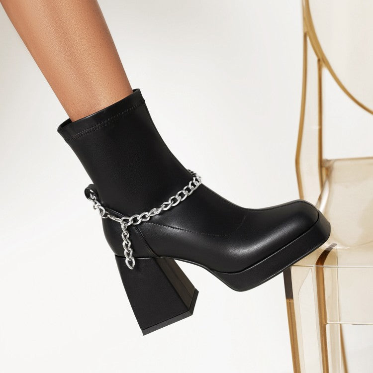 Thick High-Heeled Black Temperament Women's Short Boots