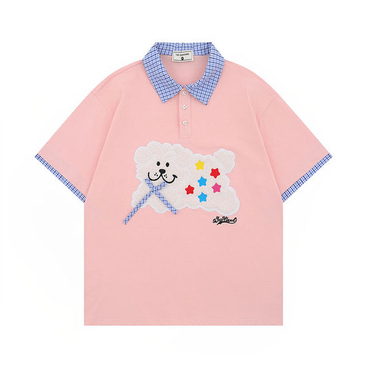 Unisex Cartoon Embroidered Polo Shirt - Harajuku Style