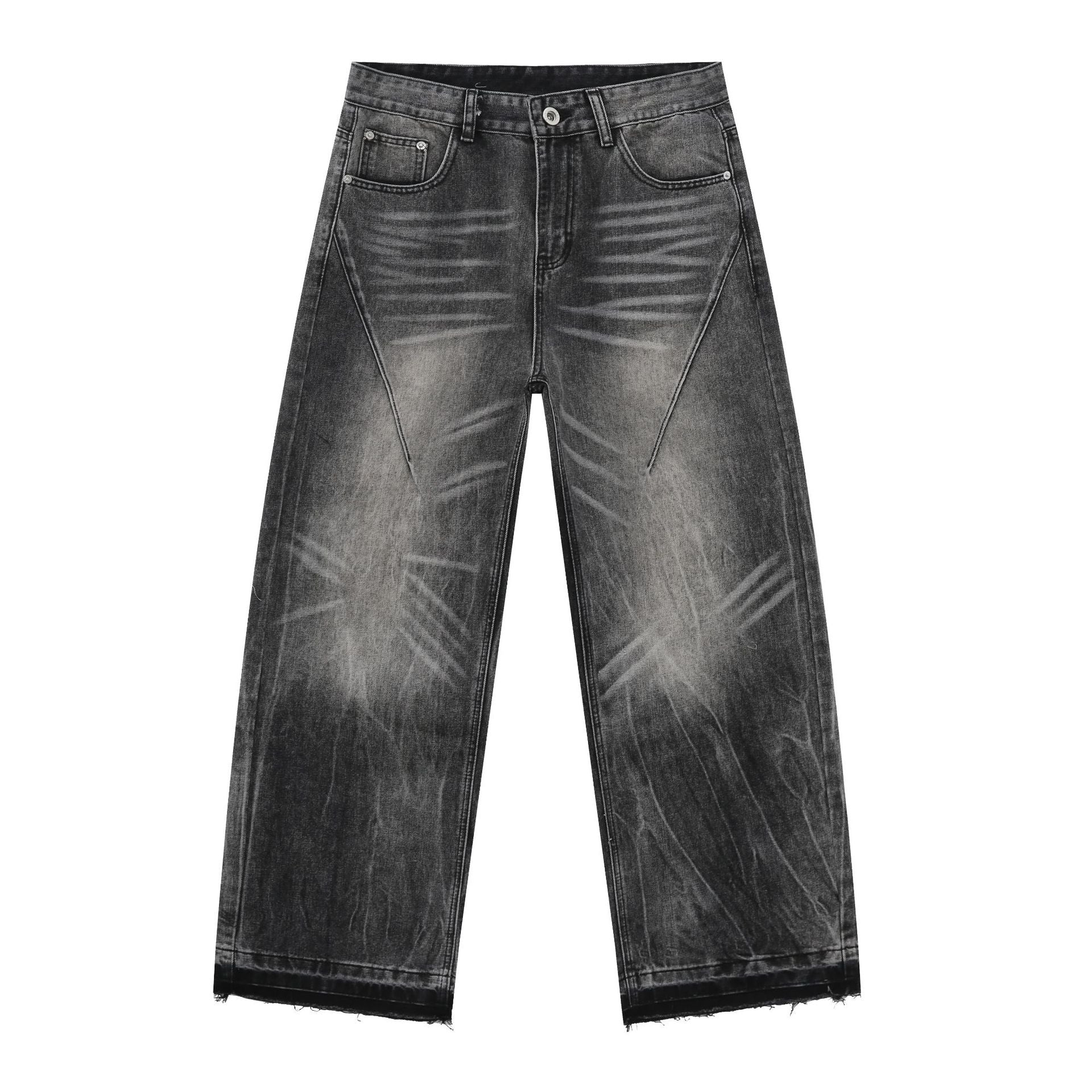 Nirben Denim | Frayed Hem Gray Loose Straight Jeans