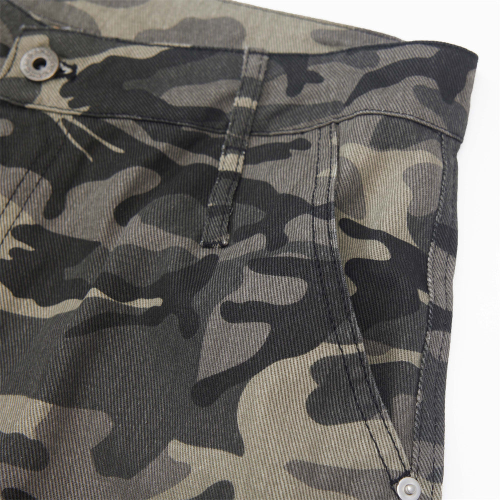 Men's Camouflage Curved Knife Denim Shorts - Harajuku Style