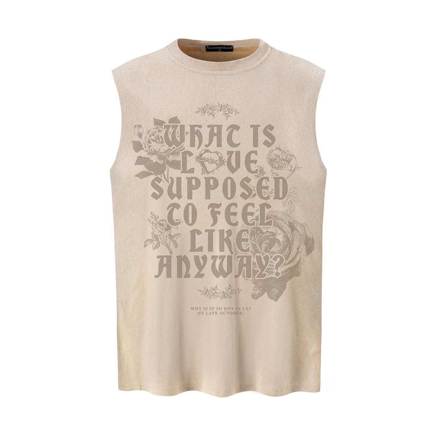 Rose Text Printed Vest — Harajuku Style Cotton-Blend Loose Fit Vest
